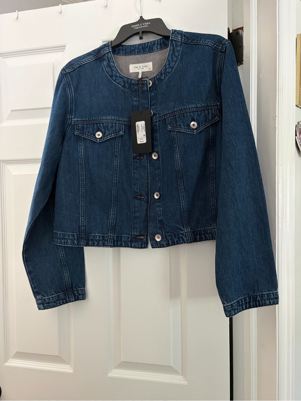 rag & bone Dark Blue Collarless Denim Jacket